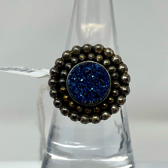 Sterling Silver Blue Titanium Druzy Ring Size 7 NWT (see Pictures Of Tarnish) - Picture 2 of 9